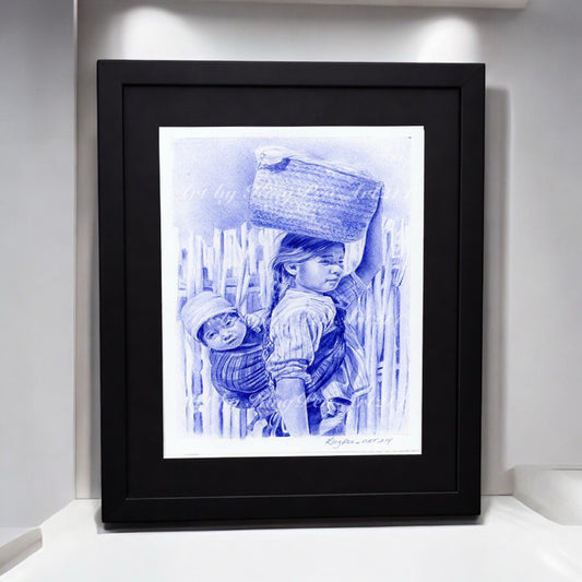 "ROOTS OF LOVE" MATTE BOARD FRAMED BLUE INK PRINT